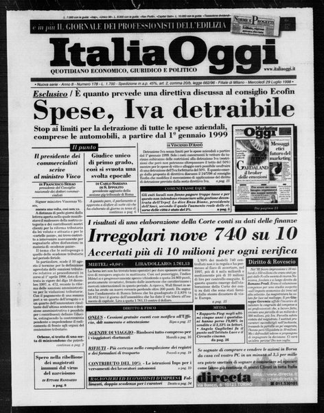 Italia oggi : quotidiano di economia finanza e politica